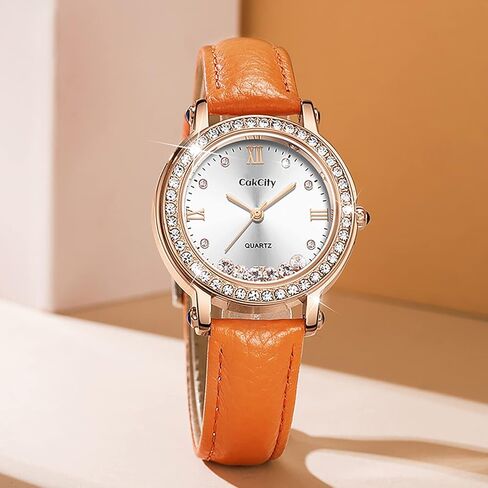 ساعات CakCity الفاخرة للنساء كاجوال للسيدات، ساعة كوارتز تناظرية ذات وجه كبير مع حزام جلد طبيعي متعدد الألوان هدية للسيدات، 34 ملم in Kuwait