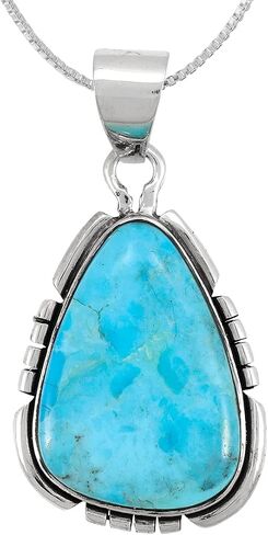 Turquoise Pendant Necklace 20" Sterling Silver 925 Genuine Gemstones (Choose Color) in Saudi Arabia