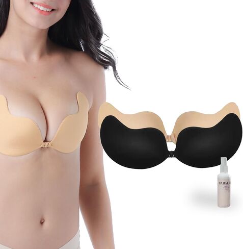 حمالات صدر لاصقة للنساء زوجين | رفع الثدي غير المرئي | عارية الذراعين وبدون حمالات (أسود ودسم) in Kuwait