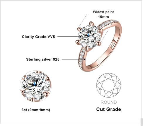 JewelryPalace الكلاسيكية 1ct 2ct 3ct مكعب زركونيا سوليتير خواتم الخطبة للنساء، 925 الفضة الاسترليني خاتم الوعد لها، جولة قطع مقلد الماس خواتم الزفاف الذكرى حجم 4-12 in Kuwait