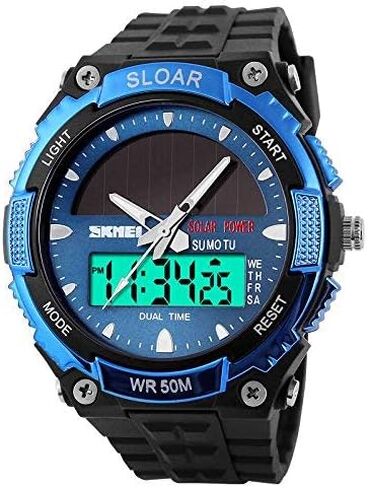 MASTOP Solar Energy Watch led Luminous Indication 2 Time Zone 50m Waterproof Watch(Silver) in Saudi Arabia