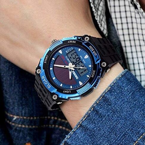 MASTOP Solar Energy Watch led Luminous Indication 2 Time Zone 50m Waterproof Watch(Silver) in Saudi Arabia