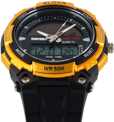 MASTOP Solar Energy Watch led Luminous Indication 2 Time Zone 50m Waterproof Watch(Silver) in Saudi Arabia