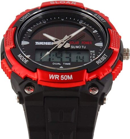 MASTOP Solar Energy Watch led Luminous Indication 2 Time Zone 50m Waterproof Watch(Silver) in Saudi Arabia