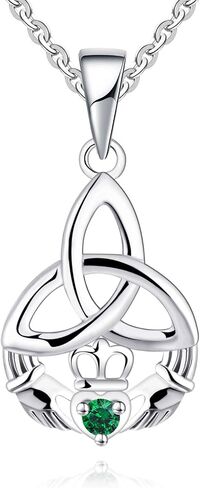 JO WISDOM 925 Sterling Silver Irish Celtic Heart Claddagh Pendant Necklace with Birthstones in Saudi Arabia