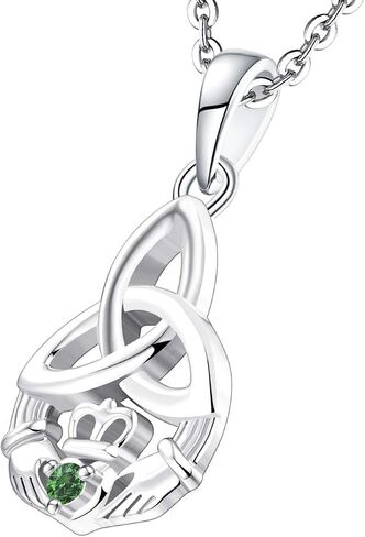 JO WISDOM 925 Sterling Silver Irish Celtic Heart Claddagh Pendant Necklace with Birthstones in Saudi Arabia