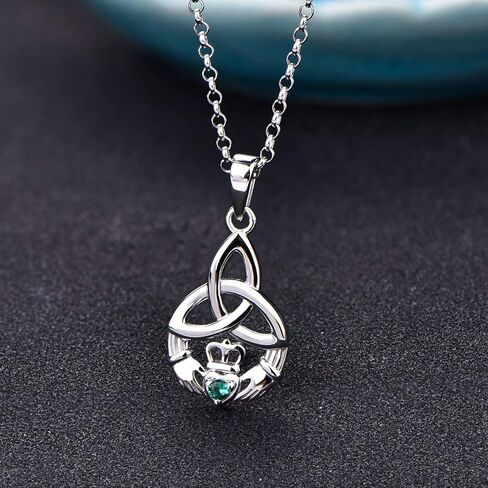 JO WISDOM 925 Sterling Silver Irish Celtic Heart Claddagh Pendant Necklace with Birthstones in Saudi Arabia