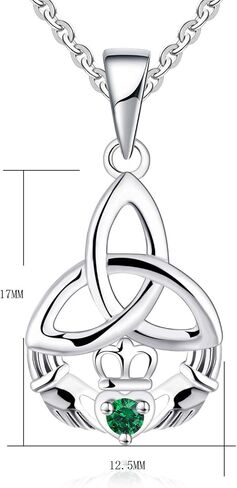 JO WISDOM 925 Sterling Silver Irish Celtic Heart Claddagh Pendant Necklace with Birthstones in Saudi Arabia