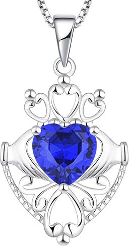 JO WISDOM 925 Sterling Silver Irish Celtic Heart Claddagh Pendant Necklace with Birthstones in Saudi Arabia