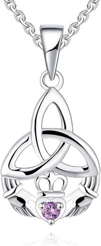JO WISDOM 925 Sterling Silver Irish Celtic Heart Claddagh Pendant Necklace with Birthstones in Kuwait