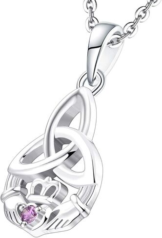 JO WISDOM 925 Sterling Silver Irish Celtic Heart Claddagh Pendant Necklace with Birthstones in Kuwait