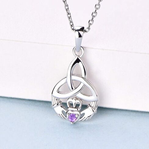 JO WISDOM 925 Sterling Silver Irish Celtic Heart Claddagh Pendant Necklace with Birthstones in Kuwait