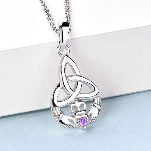 JO WISDOM 925 Sterling Silver Irish Celtic Heart Claddagh Pendant Necklace with Birthstones in Kuwait