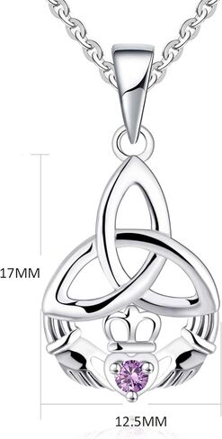 JO WISDOM 925 Sterling Silver Irish Celtic Heart Claddagh Pendant Necklace with Birthstones in Kuwait