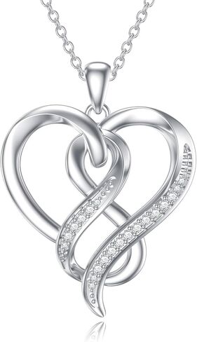 FENCCI Natural Diamond Infinity Heart Necklace for Women 14K White Gold Plated Sterling Silver Infinite Love Heart Pendant Necklace Jewelry Christmas Gifts for Her Mom(Color F-G/Clarity SI1-I2) in Kuwait