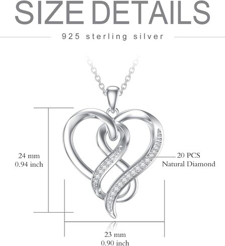 FENCCI Natural Diamond Infinity Heart Necklace for Women 14K White Gold Plated Sterling Silver Infinite Love Heart Pendant Necklace Jewelry Christmas Gifts for Her Mom(Color F-G/Clarity SI1-I2) in Kuwait