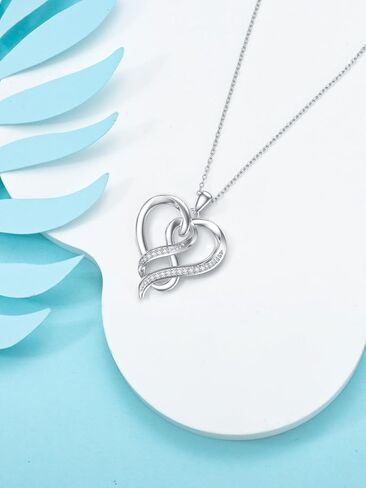 FENCCI Natural Diamond Infinity Heart Necklace for Women 14K White Gold Plated Sterling Silver Infinite Love Heart Pendant Necklace Jewelry Christmas Gifts for Her Mom(Color F-G/Clarity SI1-I2) in Kuwait