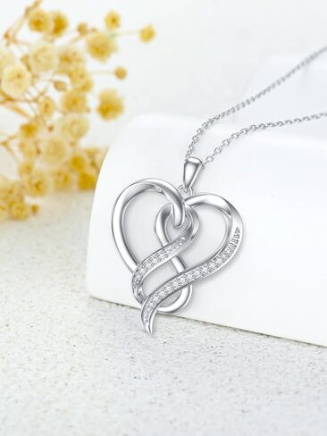 FENCCI Natural Diamond Infinity Heart Necklace for Women 14K White Gold Plated Sterling Silver Infinite Love Heart Pendant Necklace Jewelry Christmas Gifts for Her Mom(Color F-G/Clarity SI1-I2) in Kuwait