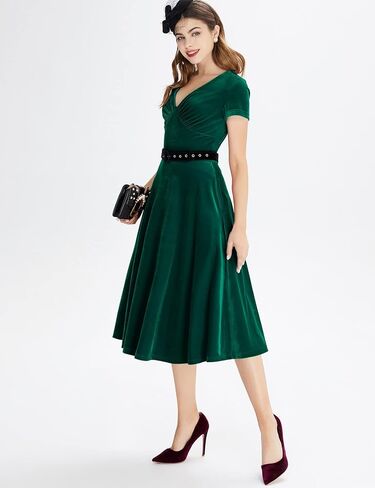 GownTown 1950s Style Short Sleeve Velvet Cocktail Party Swing Dress in Saudi Arabia