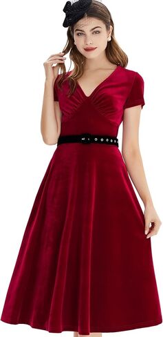 GownTown 1950s Style Short Sleeve Velvet Cocktail Party Swing Dress in Saudi Arabia