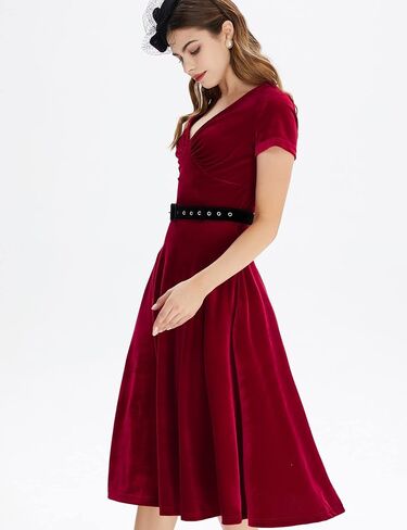 GownTown 1950s Style Short Sleeve Velvet Cocktail Party Swing Dress in Saudi Arabia
