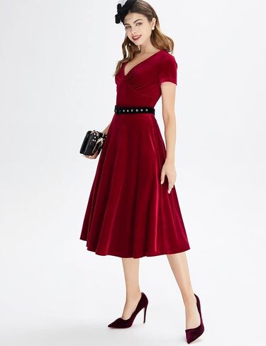 GownTown 1950s Style Short Sleeve Velvet Cocktail Party Swing Dress in Saudi Arabia