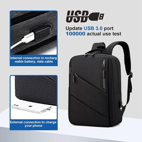 شنطة ظهر للاب توب مقاس 16 انش مع منفذ شحن USB، شنطة ظهر متينة للابتوب للسفر والاعمال، هدية لطلاب الجامعات للرجال والنساء (اسود)، اسود، مقاس عادي in Kuwait