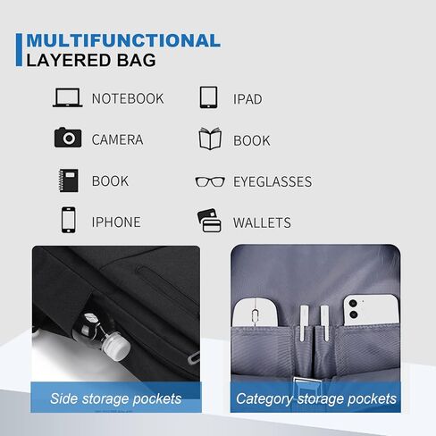 شنطة ظهر للاب توب مقاس 16 انش مع منفذ شحن USB، شنطة ظهر متينة للابتوب للسفر والاعمال، هدية لطلاب الجامعات للرجال والنساء (اسود)، اسود، مقاس عادي in Kuwait