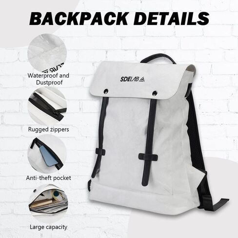 حقيبة ظهر SDELABSub Tyvek Paper كاجوال كلاسيكية للعمل الجامعي، حقيبة ظهر مضادة للسرقة للسفر مع جيب خلفي بسحاب، حقيبة ظهر للكمبيوتر المحمول مقاس 14 بوصة للاستخدام اليومي، حقيبة ظهر كاجوال خفيفة الوزن للنساء والرجال in Kuwait