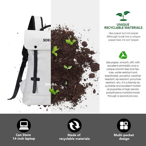 حقيبة ظهر SDELABSub Tyvek Paper كاجوال كلاسيكية للعمل الجامعي، حقيبة ظهر مضادة للسرقة للسفر مع جيب خلفي بسحاب، حقيبة ظهر للكمبيوتر المحمول مقاس 14 بوصة للاستخدام اليومي، حقيبة ظهر كاجوال خفيفة الوزن للنساء والرجال in Kuwait