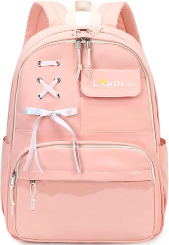 Lanola Teen Girl School Backpack Casual Daypack Bookbag Elementary College Travel Backpack with Cute Ribbon for Girls in Saudi Arabia