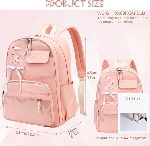 Lanola Teen Girl School Backpack Casual Daypack Bookbag Elementary College Travel Backpack with Cute Ribbon for Girls in Saudi Arabia