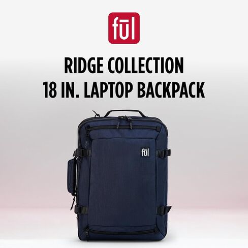 حقيبة ظهر للكمبيوتر المحمول من مجموعة FUL Ridge بحجم 18 بوصة، وحقيبة كمبيوتر مبطنة للتنقل أو السفر، باللون الأسود in Kuwait