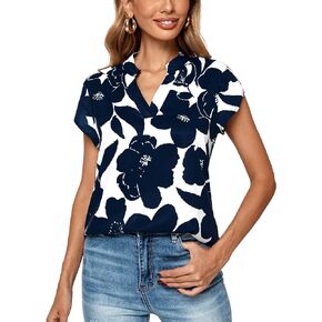 JECEIKA Women 2023 Spring Summer Short Tulip Sleeves V Neck Dressy Work Business Casual Chiffon Blouses Top