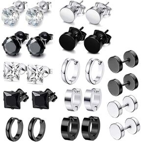 Hoop Stud Earrings For Men Women Stainless Steel Jewelry Black Korean Style Kpop Stylish Punk Goth Piercing Earrings For Teen Girls Boys Hypoallergenic 6 Pairs