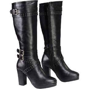 Milwaukee Leather MBL9422 Women's Tall Black Studded Strap Boots with Platform Heel