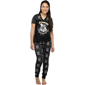 Harry Potter Women's Juniors Hogwarts Castle Crest Foil Print Jogger 2 Piece Pajama Set