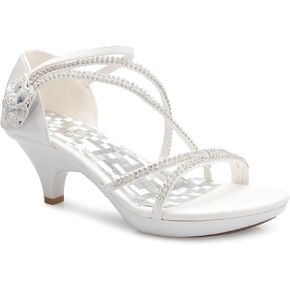 OLIVIA K Women's Open Toe Strappy Rhinestone Dress Sandal Low Heel Wedding Shoes