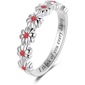 Dainty Daisy Ring for Women, S925 Sterling Silver Cubic Zirconia CZ Citrine Sunflower Flower Ring For Girl Daughter, I Think Of You Every Daisy Ring