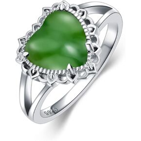 Green Jade Rings 925 Sterling Silver Natural Green Jade Gemstone Ring Jewelry Gifts for Women Wife Size 4 to 11