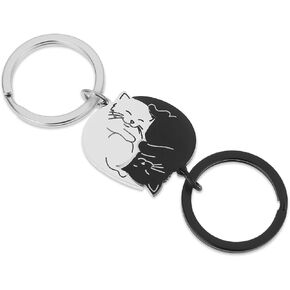 Amabro 2PCS Cute Cat Keychain, Couples Matching Gifts BFF Frindship Gifts Keyring Boyfriend Girlfriend Anniversary