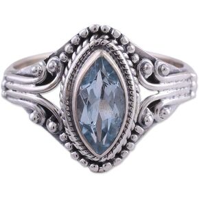 NOVICA Artisan Handmade Blue Topaz Singlestone Ring .925 Sterling Silver from India Cocktail Gemstone Birthstone 'Morning Luxury'