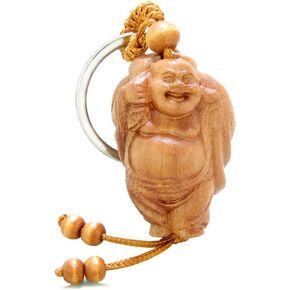 Buddha Keychain - Good Luck Charms - Feng Shui Key Ring - Sandal Wood Cute Key Ring Amulets - Spiritual Gifts