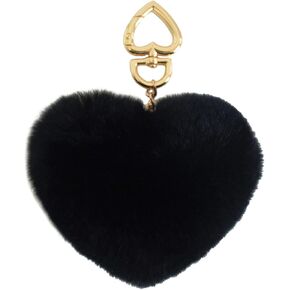 Genuine Rex Rabbit Hair Fur Pompom Keychain Heart Shaped Bag Charm Ring Fluffy Fur Ball