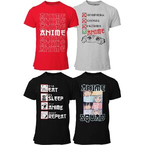 BROOKLYN VERTICAL 4-Pack Anime Japanese Art Short Sleeve Printed T-Shirts for Boys and Girls Ages 6 to 20| Size S-XL