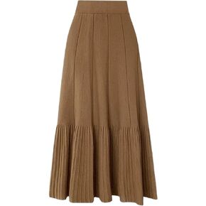 Kisidoo Women's Ruffle Maxi Knit Pleated Skirts, High Waist Elastic Swing Flowy Skirt for Fall Winter 2023