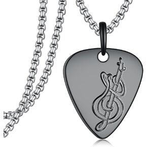 Guitar Pick Necklace for Men Women 925 Sterling Silver Music Guitar Pendant Necklace Guitar Jewelry Gifts for Men Women