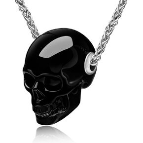 Necklace of Black Obsidian Hand Carved Gem Crystal Skull Pendant for Men Women, Handmade One of A Kind Gift, Crystal Healing Skull Jewelry On The Go, 925 Silver Chain