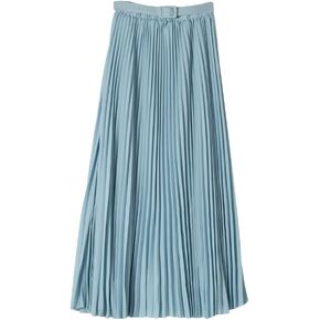 Womens Chiffon Pleated Bohemian Beach Maxi Skirt High Elastic Waist Swing A-line Skirt with Belt in Kuwait