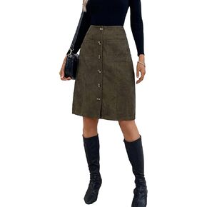 WDIRARA Women's High Waist Button Front Corduroy Midi Skirt Casual Skirts